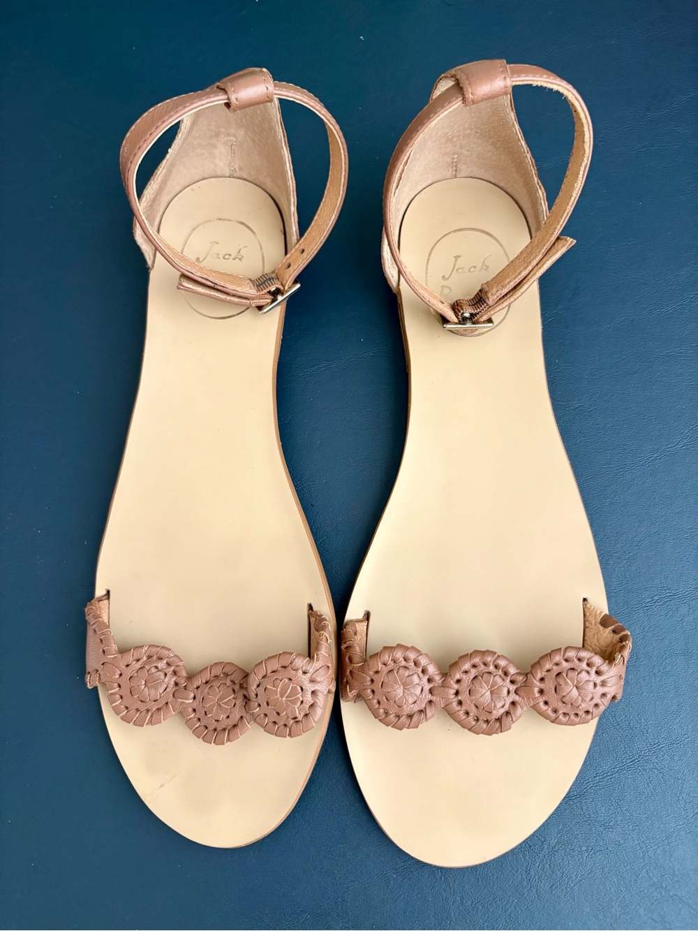 Jack Rogers Tan Braided Circle-Embellished Ankle-Strap Sandals